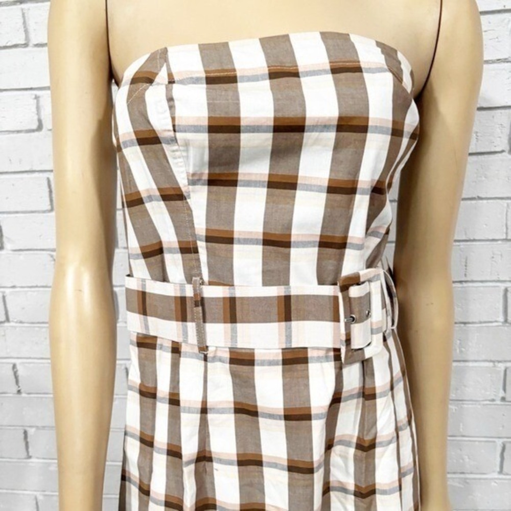 Anthropologie Maeve Women's Belted Square-Neck Strapless Plaid Dress - Size XL - Picture 12 of 12
